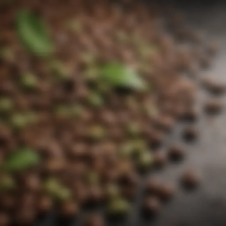 An array of green coffee beans next to roasted coffee beans, emphasizing the transformation during roasting.