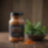 A close-up view of Blackstone All Purpose Seasoning in a glass jar with a rustic background.