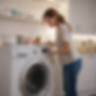 User performing maintenance on an LG top loader washing machine