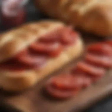 Juicy pepperoni slices layered on artisan bread