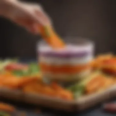 Vibrant Veggie Sticks with Dip Colorful vegetable sticks with fiber-rich dip
