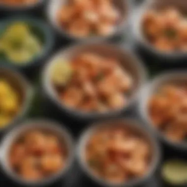 A variety of marinades in small bowls ready for shrimp