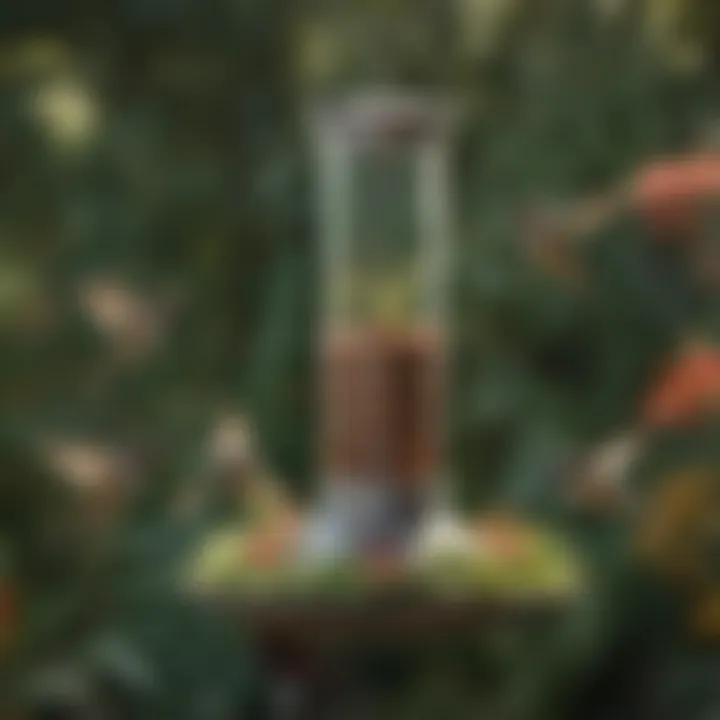 Collection of hummingbird feeders in a garden