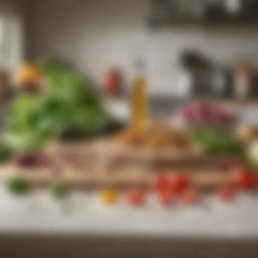 Fresh ingredients arrayed elegantly on a countertop