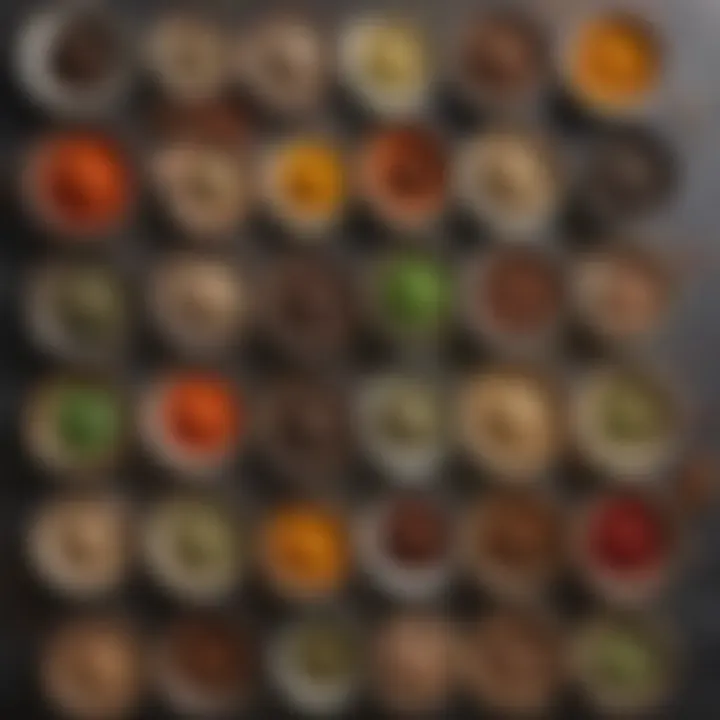 An array of spices and herbs in small bowls, highlighting flavor diversity