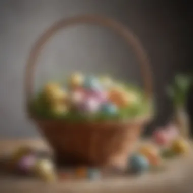 Elegant Presentation of Easter Basket A stylishly presented Easter basket with decorative elements enhancing its appeal.