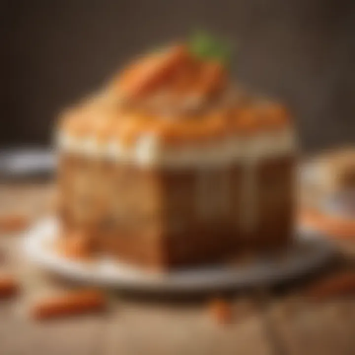 A close-up view of a carrot and peanut butter cake for dogs.