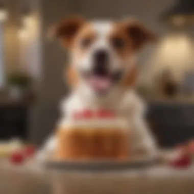 A happy dog enjoying a slice of homemade cake.