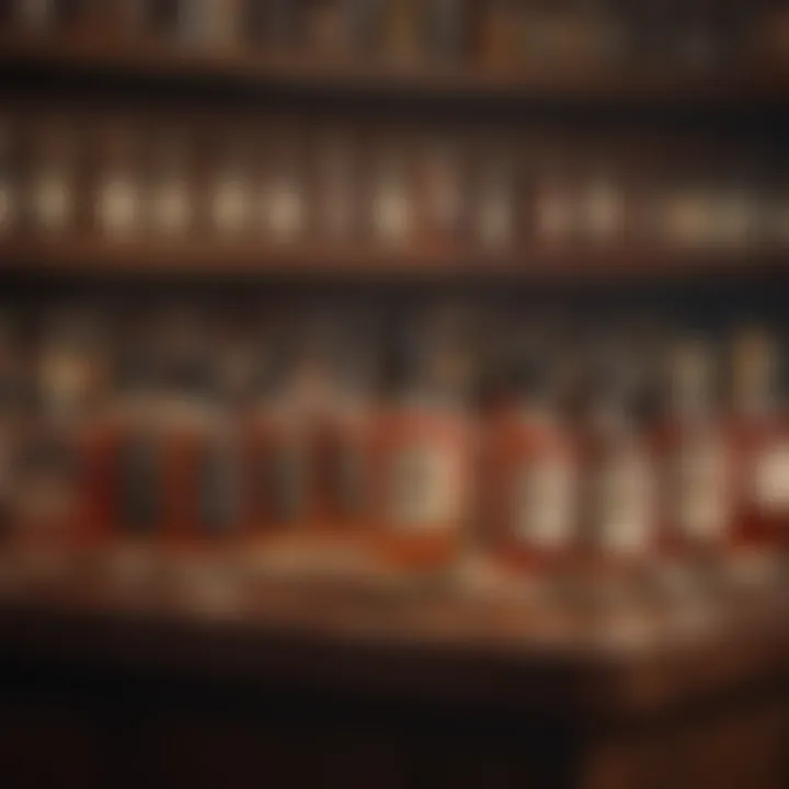 A well-stocked bourbon bar with various bottles