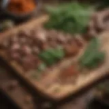 A selection of fresh herbs and spices arranged elegantly on a wooden surface