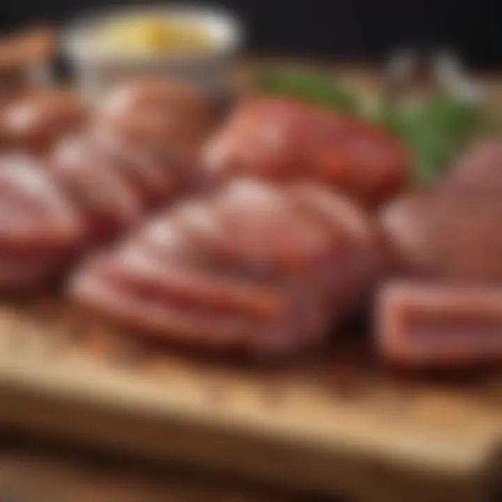 Quality cuts of meat prepared for sausage making, showcasing textures and colors