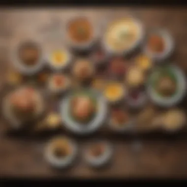 Gourmet Lunch Presentation Beautifully arranged gourmet lunch spread on a rustic wooden table.
