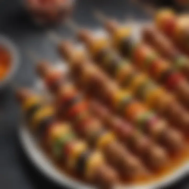 Colorful skewers of mini weenies displayed on a vibrant platter.