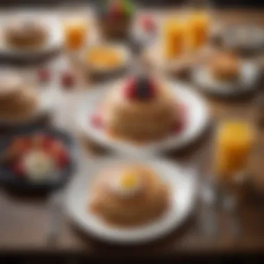 Inviting Breakfast Setting A beautifully set breakfast table featuring pancakes, cutlery, and a cheerful ambiance.