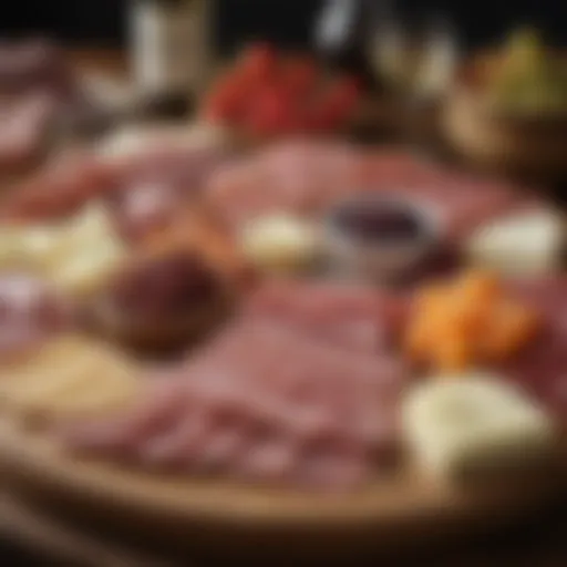 A luxurious charcuterie board featuring a variety of cheeses and meats.