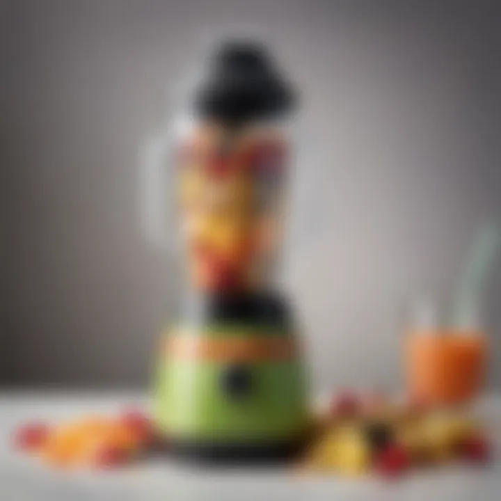 A blender filled with colorful ingredients