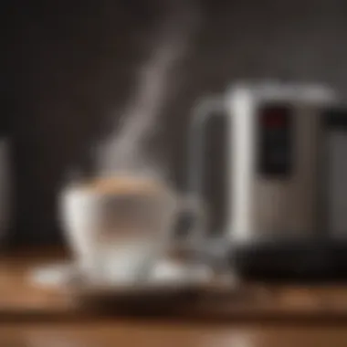 Mastering Temperature Control A thermometer placed next to a steaming coffee cup, illustrating the significance of temperature in brewing