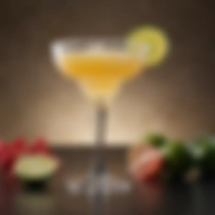 A beautifully garnished margarita glass with vibrant colors and textures