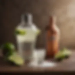 A vintage cocktail shaker with fresh lime and salt ready for margarita preparation