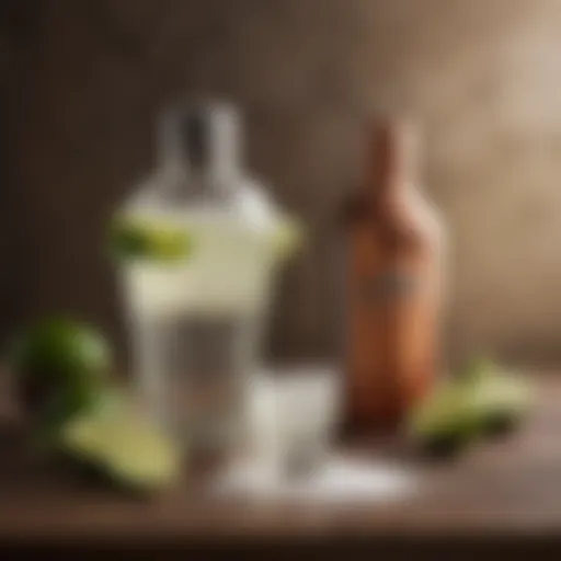 A vintage cocktail shaker with fresh lime and salt ready for margarita preparation