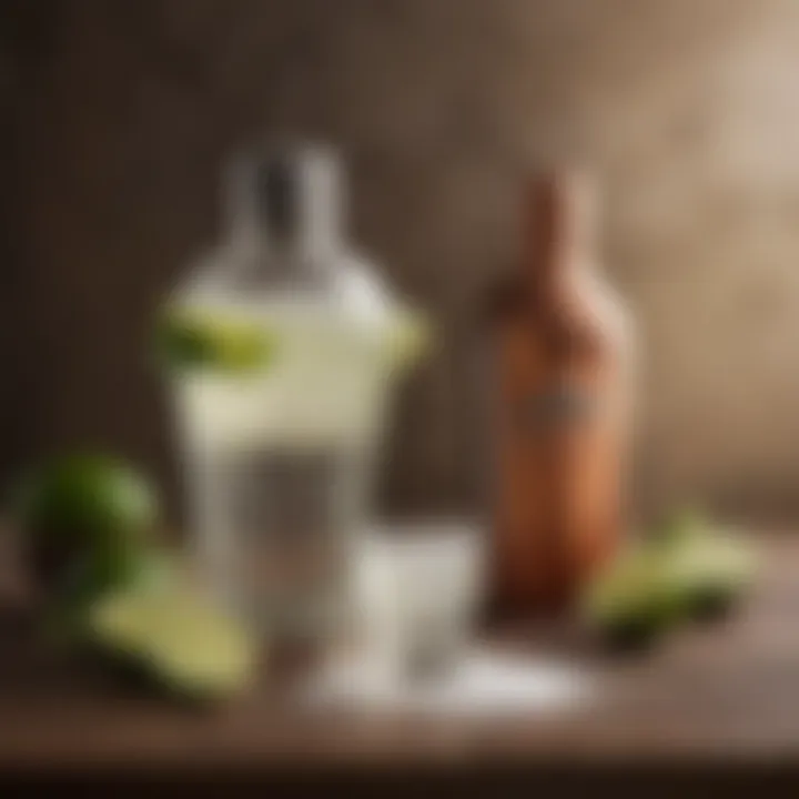 A vintage cocktail shaker with fresh lime and salt ready for margarita preparation