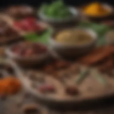 Flavorful Spice and Herb Selection A vibrant assortment of spices and herbs for jerky marinade