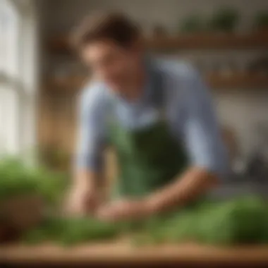 Person enjoying freshly picked herbs