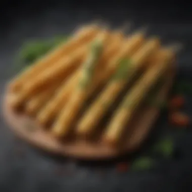 An artistic arrangement of cheese sticks with fresh herbs and spices, emphasizing culinary creativity.