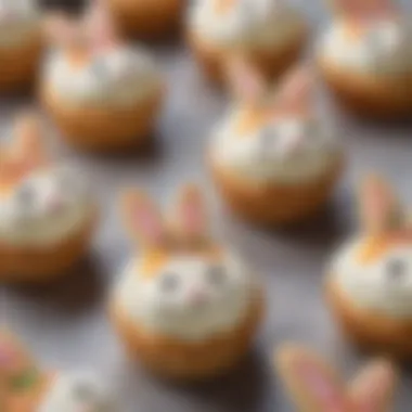 Unique bunny-shaped pastries adorned with intricate icing designs