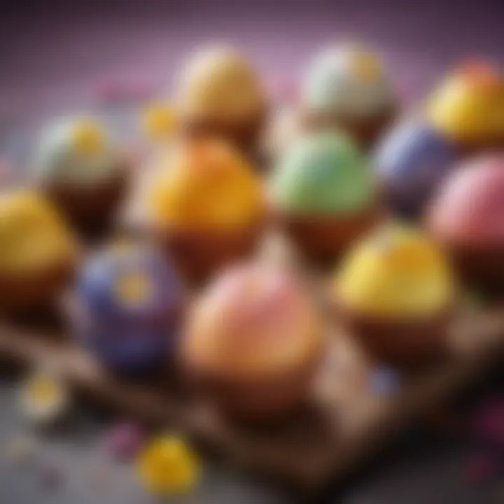 Colorful Easter egg desserts decorated with edible flowers