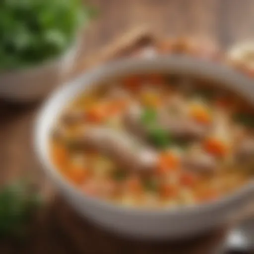 A hearty turkey soup filled with fresh vegetables and herbs