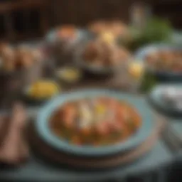 A beautifully arranged Italian Easter table featuring vibrant dishes.