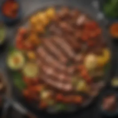 Artful Arrangement of Barbeque Delights A beautifully arranged platter of grilled meats and vegetables