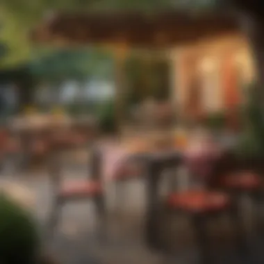Inviting Outdoor Dining Atmosphere A vibrant outdoor setting with tables adorned for dining