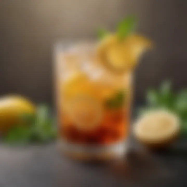 Elegant glass of herbal iced tea with lemon twist