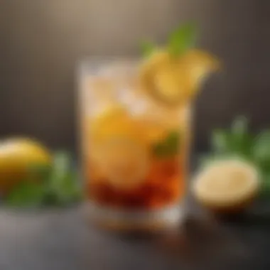 Herbal Iced Tea with Lemon Twist Elegant glass of herbal iced tea with lemon twist