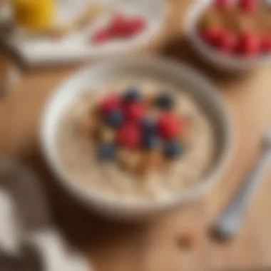 A bowl of oatmeal topped with berries and nuts, showcasing a wholesome meal