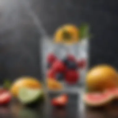 Importance of Hydration in Digestion A glass of clear water next to fresh fruits symbolizing hydration