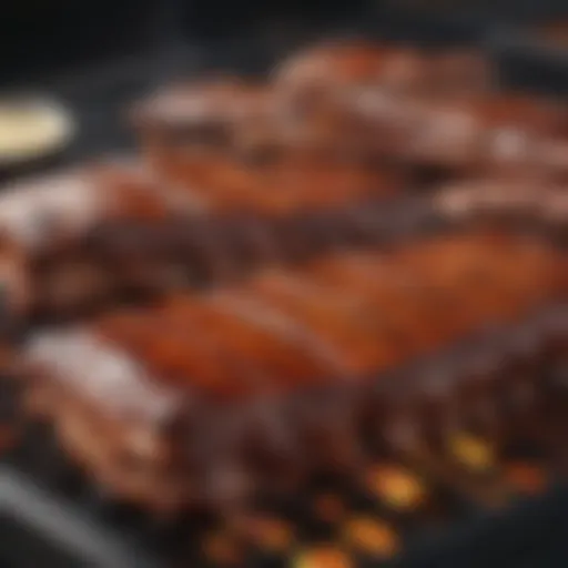 Sizzling barbecue ribs on a grill