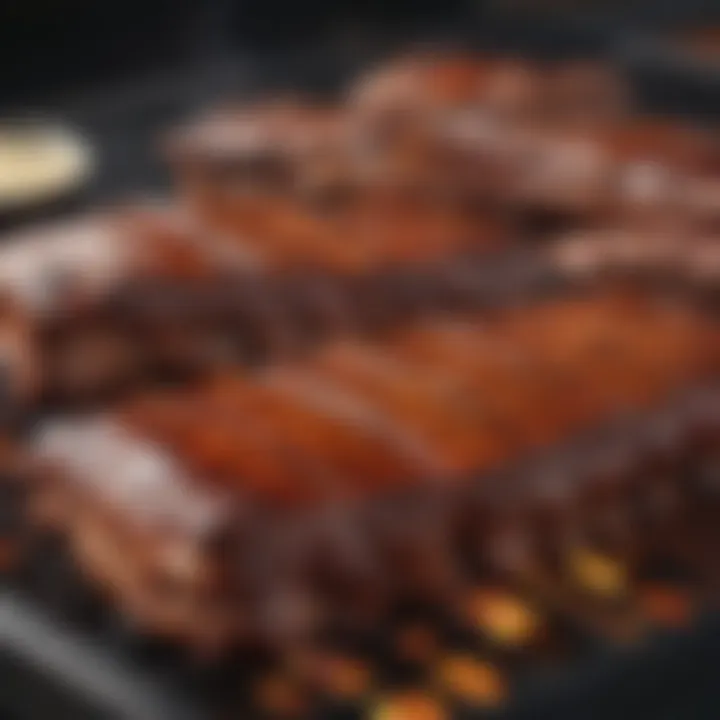 Sizzling barbecue ribs on a grill