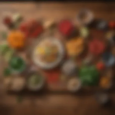 Fresh Ingredients: The Foundation of Culinary Art A vibrant array of fresh ingredients spread out on a wooden table.