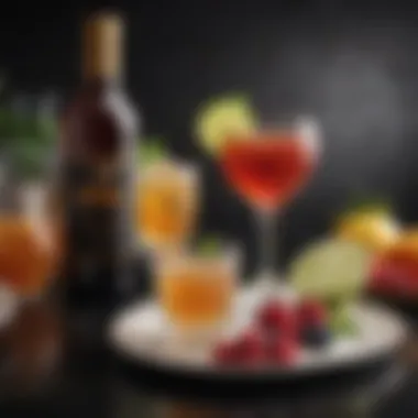 An assortment of Dusse mixed drinks paired with gourmet food