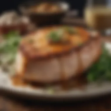 Garnished Baked Pork Chops Succulent baked pork chops garnished with herbs