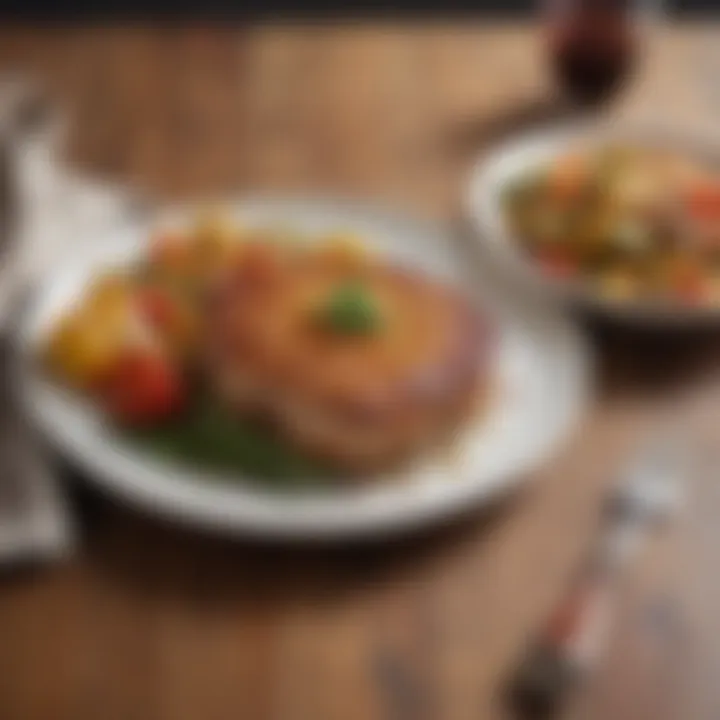 Plated pork chops with colorful side dishes