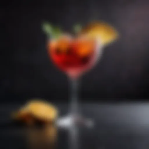 Vibrant cocktail in a glass with garnishes