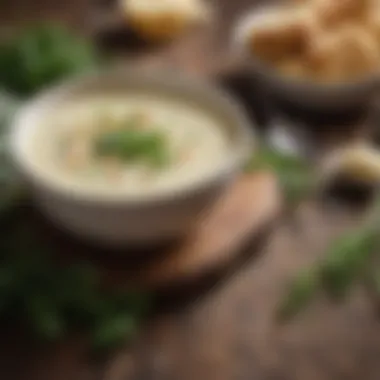 Creamy cauliflower soup garnished with herbs