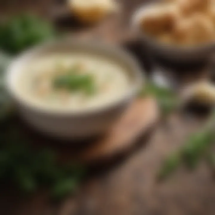 Creamy cauliflower soup garnished with herbs