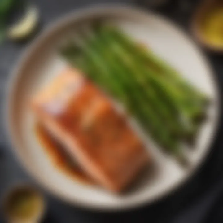 A colorful plate of grilled salmon with asparagus