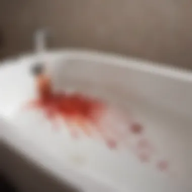 A careful application of stain remover in a bathtub