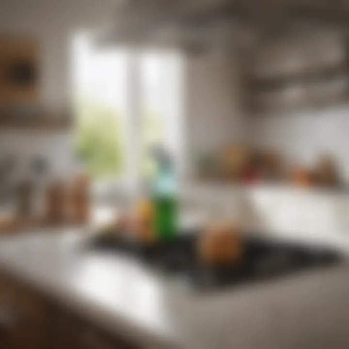 A well-organized kitchen with cleaning supplies